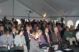 Despite chilly weather, a crowd gathers to welcome M. Ward, Governor Rendell and Congressman Shuster.
